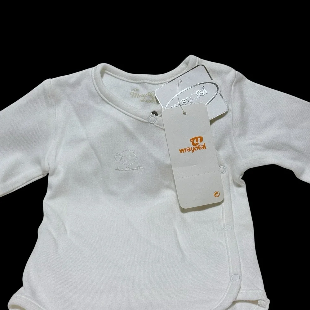 Mayoral Unisex Newborn White Long Sleeve‎ Bodysuit Embroidered